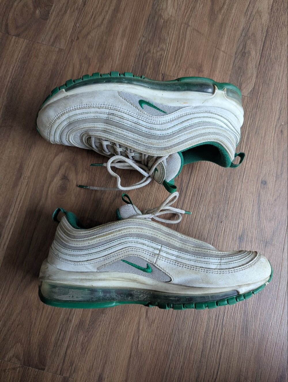 Nike Air Max 97 White and Green Sneakers Sz 8